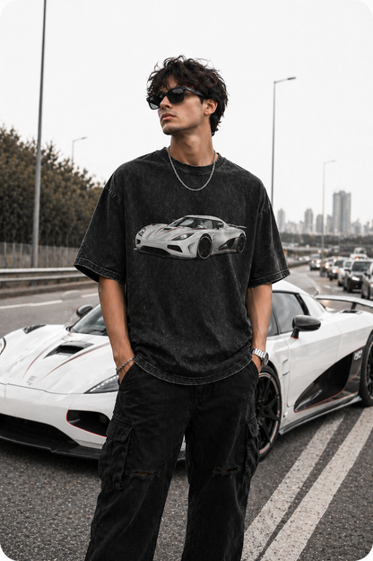 Unisex Acid Washed Oversized Black T-shirt(100% Cotton,240 GSM)